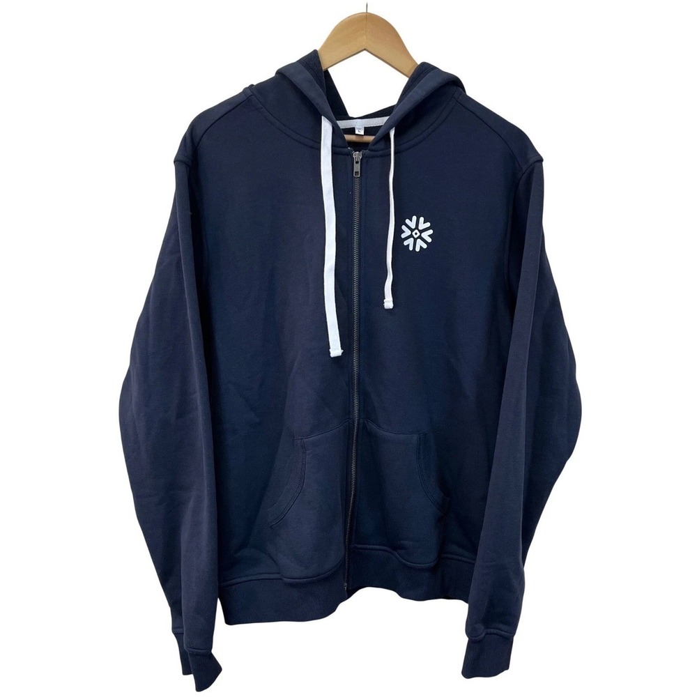 Snowflake Summit Hoodie Navy Blue Full Zip Skier Graphic Sweatshirt Mens L